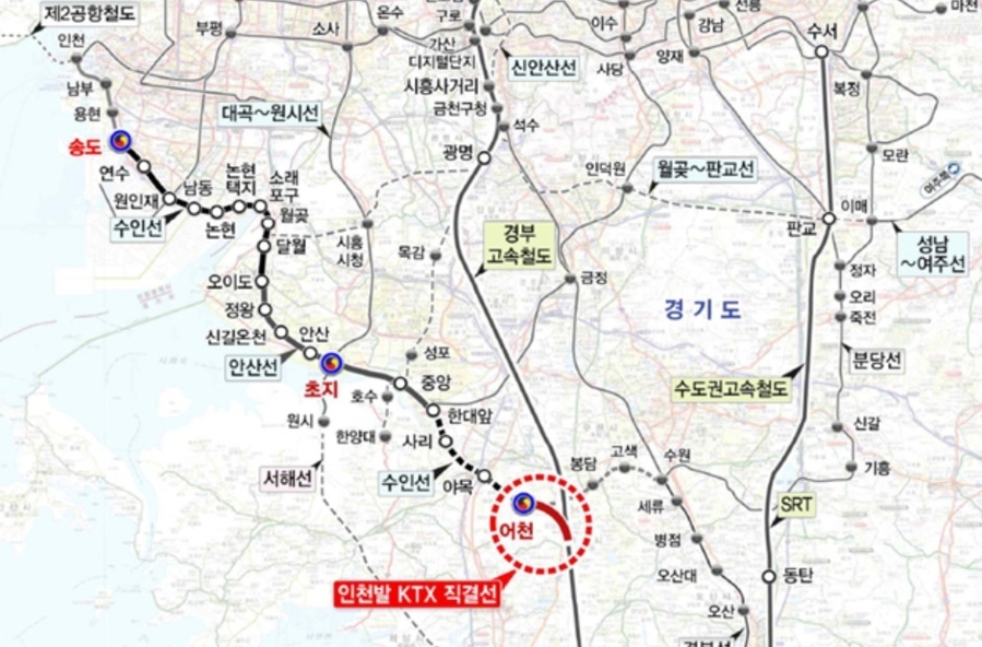 ▲ 인천발 KTX 노선도ⓒ 인천시 제공