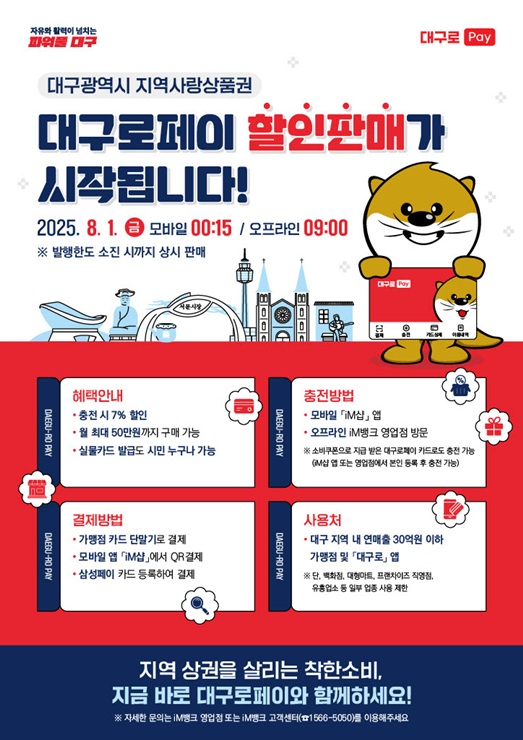 ▲ 대구광역시는 지역 경기 회복 및 소비 활성화를 위해 오는 8월 1일부터 대구 지역사랑상품권인 ‘대구로페이’ 할인 판매를 개시한다.ⓒ대구시