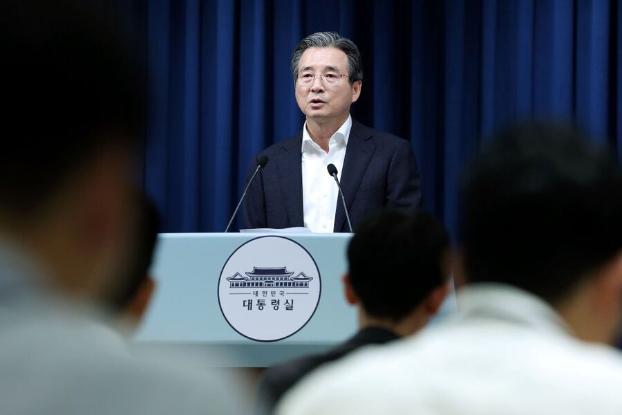 ▲ 김용범 정책실장이 31일 서울 용산 대통령실 청사에서 미국과 관세 협상 타결 관련 브리핑을 하고 있다. ⓒ뉴시스