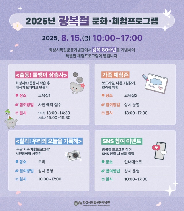 ▲ 광복절 문화체험프로그램 안내문ⓒ화성시독립운동기념관 제공