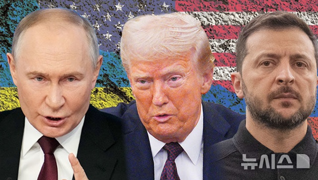 ▲ (좌로부터) 블라디미르 푸틴 러시아 대통령, 도널드 트럼프 미국 대통령, 볼로디미르 젤렌스키 우크라이나 대통령. ⓒ뉴시스