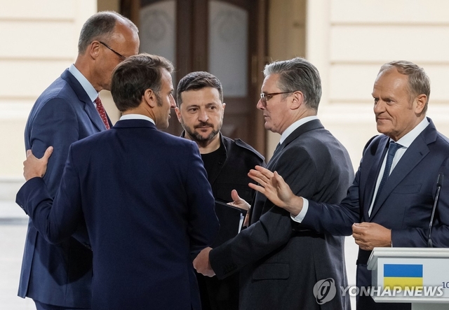 ▲ 독일·프랑스·우크라이나·영국·폴란드 정상(사진 왼쪽부터). 출처=로이터ⓒ연합뉴스
