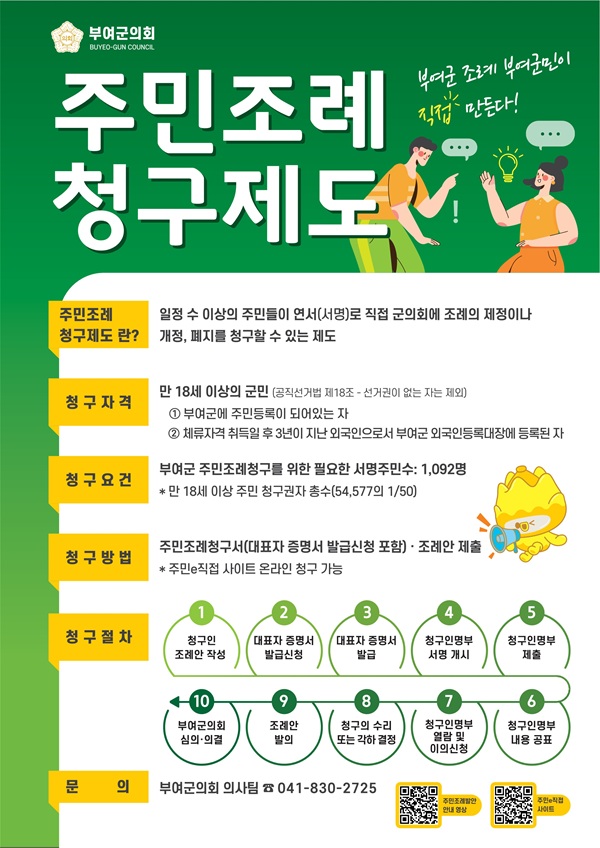 ▲ 주민조례청구제도홍보물.ⓒ부여군의회