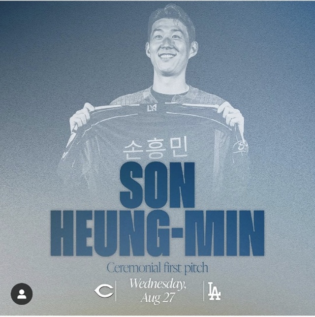 ▲ 미국프로축구 메이저리그사커(MLS) LA FC 소속 손흥민이 같은 연고지를 쓰는 미국프로야구 메이저리그(MLB) LA 다저스 마운드에 오른다. 사진=LA 다저스 인스타그램 갈무리. ⓒdodgers