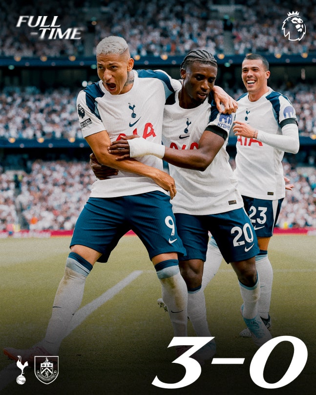 ▲ 히샬리송이 멀티골을 작렬한 토트넘이 번리를 3-0으로 대파했다.ⓒ토트넘 제공