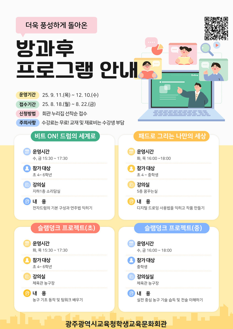 ▲ 광주학생교육문화회관, 방과후 프로그램 운영 포스터ⓒ광주광역시교육청 제공