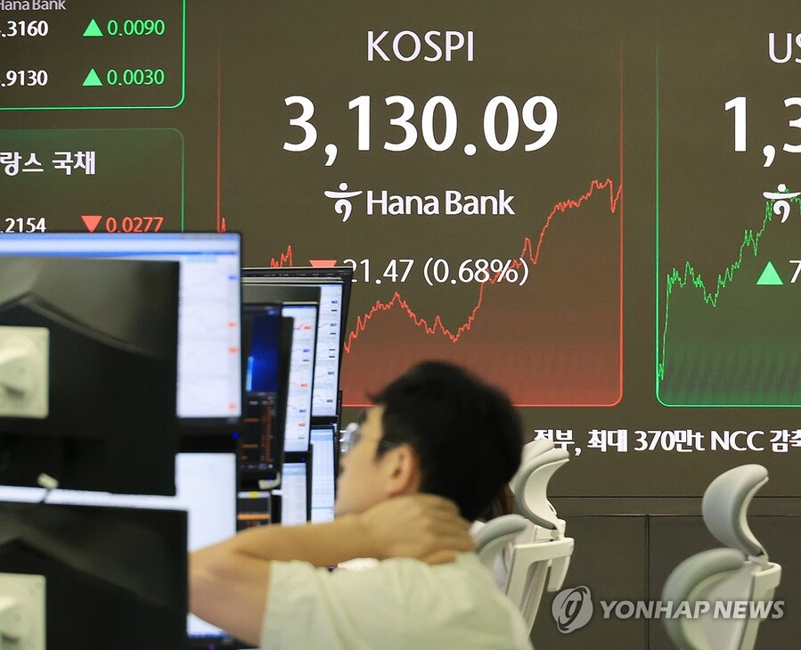 ▲ 20일 서울 중구 하나은행 본점에서 직원들이 증시와 환율을 모니터하고 있다. 이날 코스피는 사흘 연속 하락하며 장중 3,100선이 무너지기도 했으나 이후 낙폭을 다소 줄였다. ⓒ연합뉴스