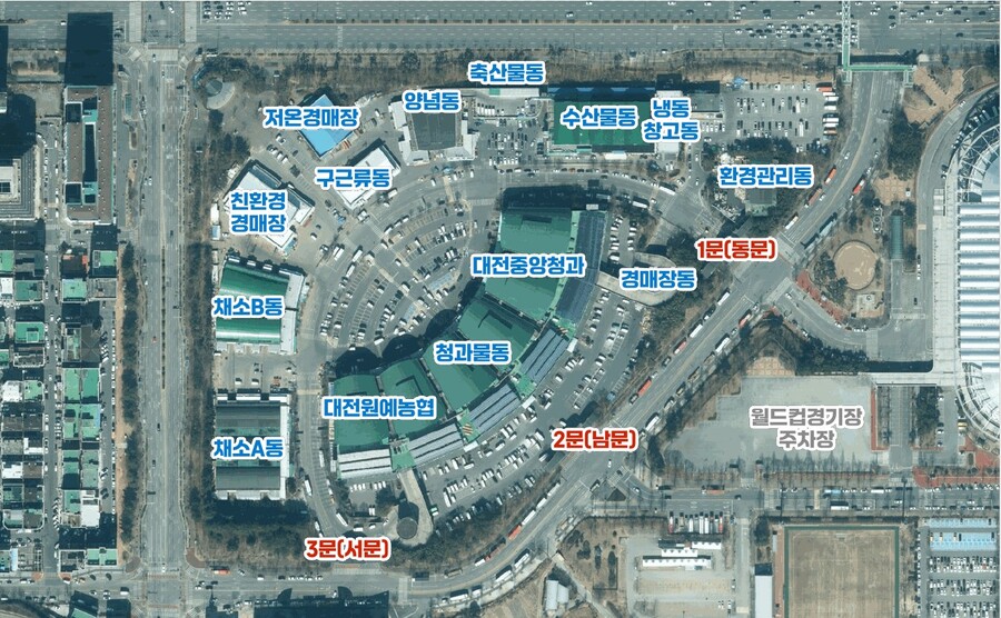 ▲ 대전시가 추진하는 대전노은농수산물도매시장 시설현대화사업이 기획재정부 주관 재정사업평가위원회에서 예비타당성조사(예타) 대상사업으로 최종 선정됐다. 이번 확정으로 사업은 국비 지원을 통한 본격 추진이 가능해져 속도감 있는 진행이 기대된다. 대전노은시장.ⓒ대전시