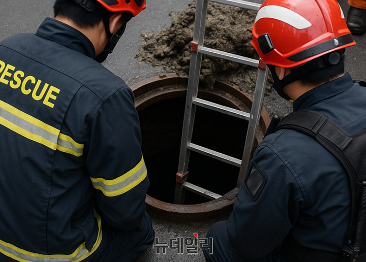 ▲ 소방본부 직원이 맨홀 사고 실종자에 대한 수색 작업을 하고 있다. ⓒ인천소방본부