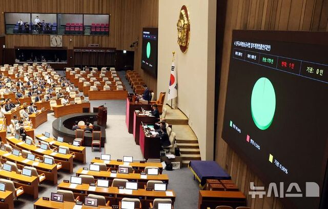 ▲ 22일 오전 서울 여의도 국회에서 열린 제428회 국회(임시회) 본회의에서 한국교육방송공사법 일부개정법률안이 재적298인, 재석 180인, 찬성 179인, 반대 1인으로 가결되고 있다. ⓒ뉴시스