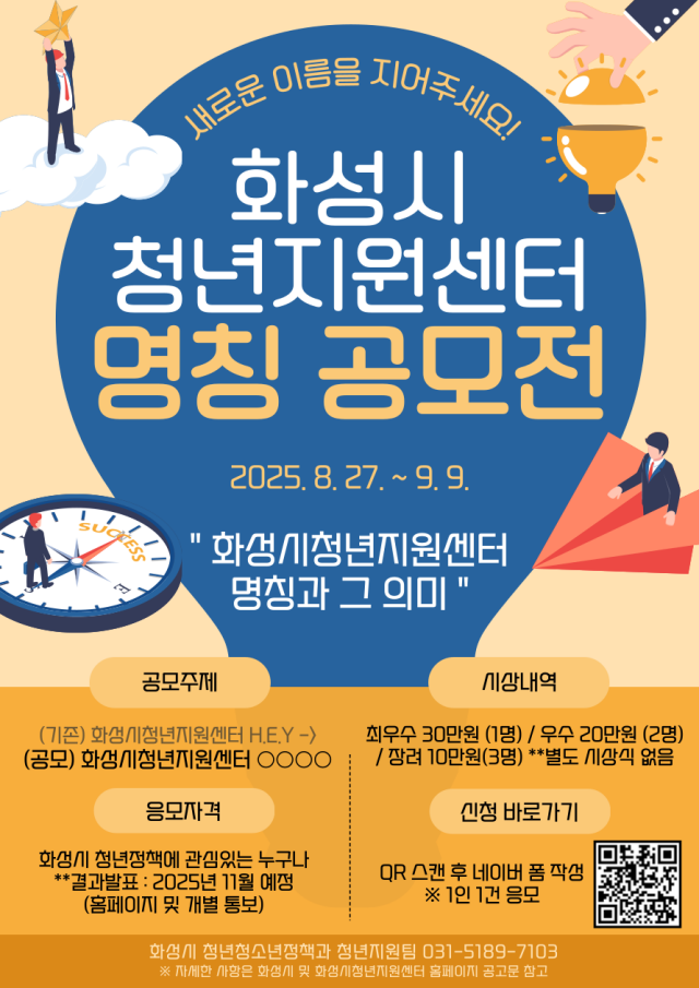 ▲ ‘화성시청년지원센터’공식 명칭 시민 공모 포스터ⓒ화성시 제공