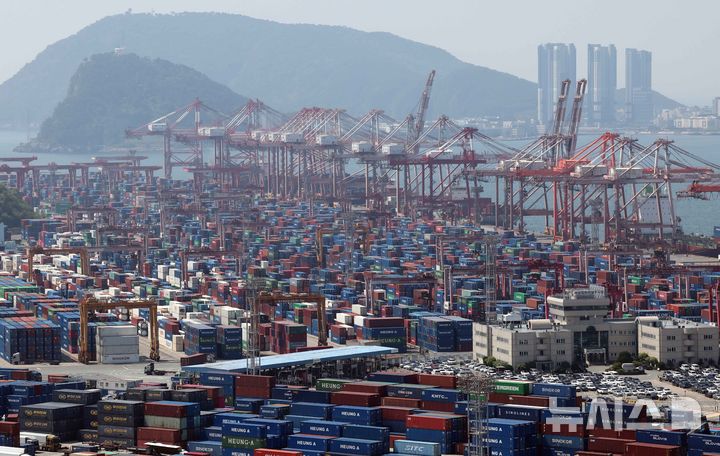 ▲ 부산 남구 신선대부두 야적장에 수출입 컨테이너가 가득 쌓여 있다. ⓒ뉴시스