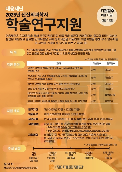▲ 대웅재단 학술연구지원사업 포스터. ⓒ대웅재단