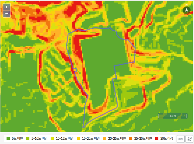 ▲ 경사도 지적분선 결과.ⓒ국토환경성평가지도