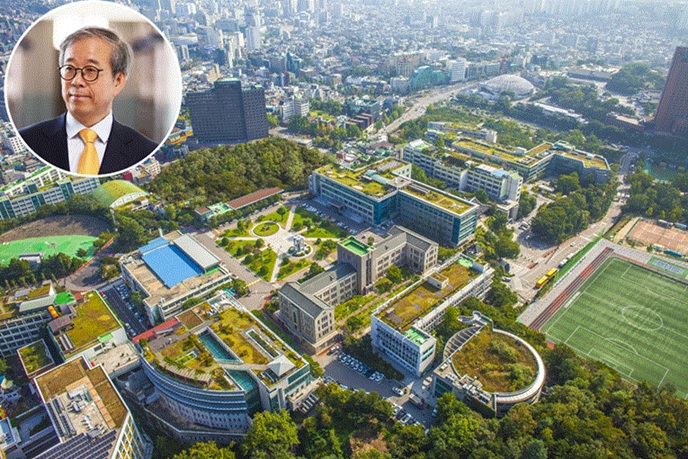 ▲ 동국대학교 전경. 좌측 상단은 윤재웅 총장.ⓒ동국대