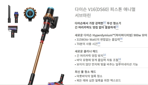 ▲ 홈페이지에서 제품명이 병기되고 있다. ⓒ다이슨 홈페이지 캡쳐
