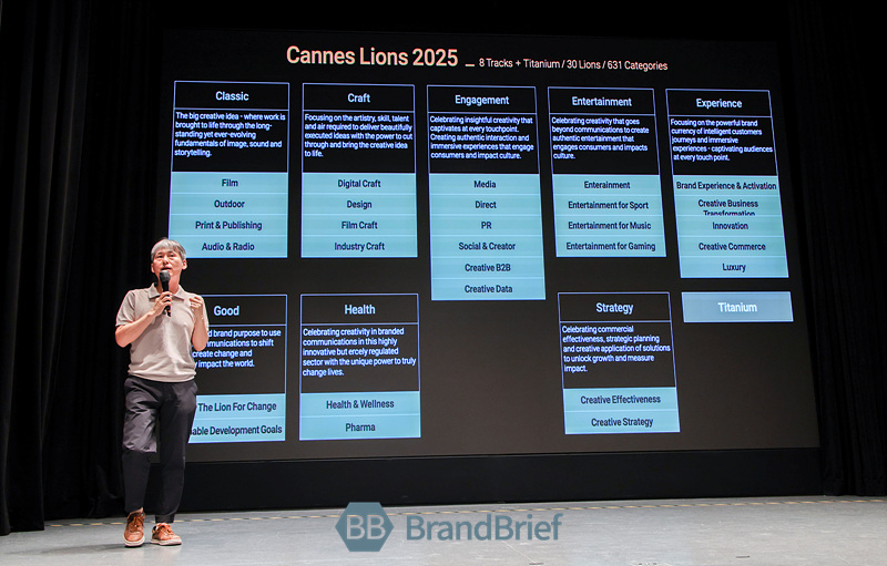 ▲ 중앙대학교 백주년 기념관에서 열린 '2025 ADD JOB(애드잡)' 페스티벌 무대에서 강연 중인 김윤호 제일기획 크리에이티브랩 팀장. ⓒ서성진 기자