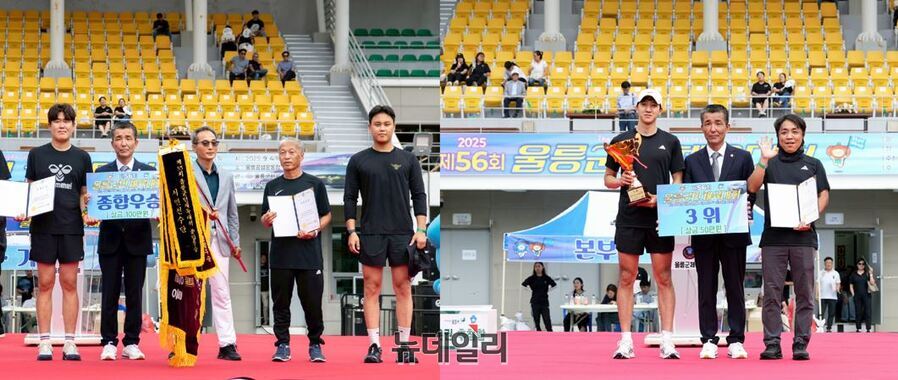 ▲ 좌측부터 일반부 공동 우승의 영예를 안은 봉래와 서면 선수단과 3위를 기록한 사동 선수단이 기념 사진을 찍고 있다.ⓒ뉴데일리