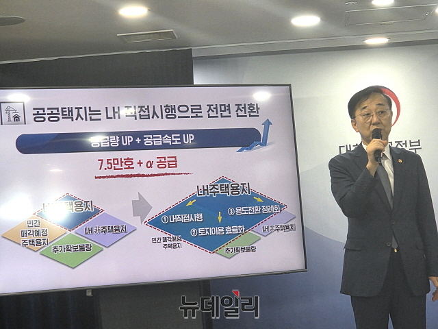 ▲ 김윤덕 국토교통부 장관이 주택공급 방안을 발표하고 있다. 사진=박정환 기자