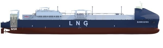 ▲ 삼성중공업과 한국원자력연구원이 개발한 MSR 추진 LNG운반선 조감도. ⓒ삼성중공업