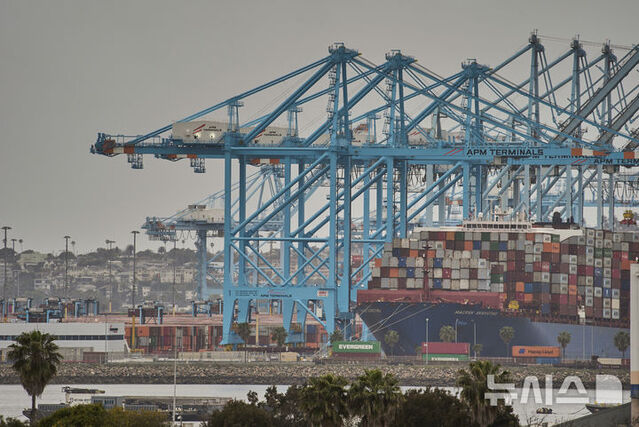 ▲ 미국 로스앤젤레스(LA) 항구에 정박한 컨테이너선. 출처=APⓒ뉴시스