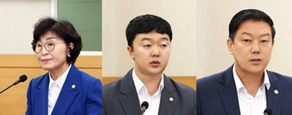▲ 왼쪽부터 최옥술의원, 박석연 행정자치위원장,여성용 부의장.ⓒ유성구의회
