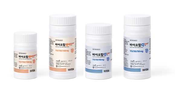 ▲ 바이오탑 포르테 시리즈(왼쪽부터 하이 포르테 2종, 디 포르테 2종). ⓒ한올바이오파마