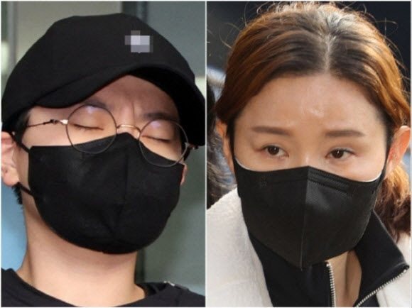 ▲ 2023년 11월 전청조 씨(왼쪽)가 서울 송파경찰서에 나와 동부지방검찰청으로 압송되고 있다. 오른쪽은 전 펜싱 국가대표 남현희 씨가 이틀 앞서 조사를 받기 위해 서울 송파경찰서로 들어서고 있는 모습. /연합뉴스