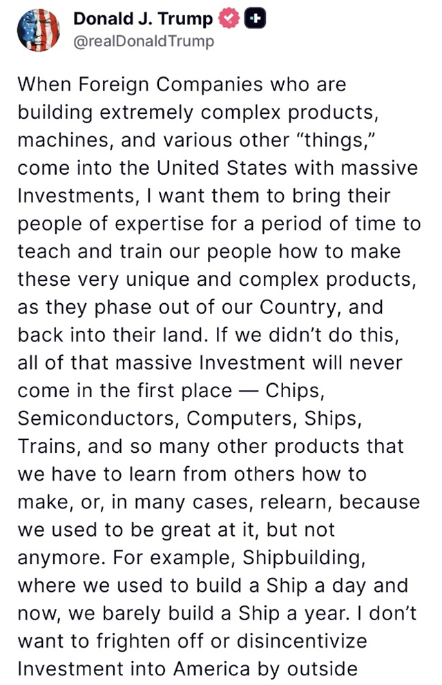 ▲ 도널드 트럼프 대통령 트루스소셜 갈무리. 250915 ⓒrealDonaldTrump