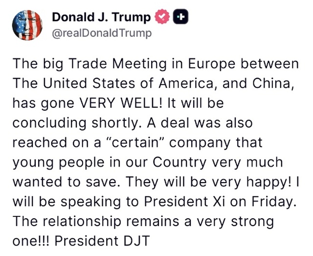 ▲ 도널드 트럼프 미국 대통령 트루스소셜 계정 갈무리. 250915 ⓒrealDonaldTrump