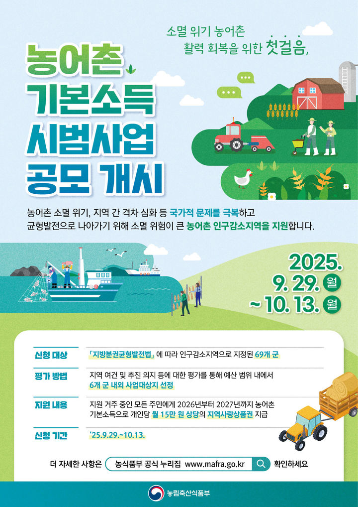 ▲ 농어촌 기본소득 시범사업 공모 포스터ⓒ농림축산식품부