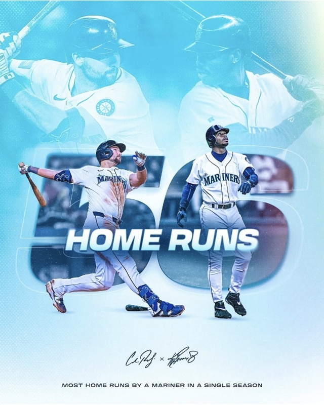 ▲ '홈런 치는 포수' 칼 롤리(시애틀 매리너스)가 MLB 단일시즌 스위치히터 최다홈런 기록을 세우고, 구단 최다홈런 타이기록을 달성했다. 250917 사진=시애틀 매리너스 인스타그램 갈무리. ⓒmariners