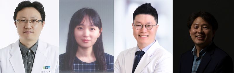 ▲ 유방암 환자의 HER2 표적치료 적합 여부를 정밀하게 판별하는 차세대 진단 기술을 개발한 순천향대천안병원 장시형(왼쪽부터) 교수, 한양대의과대학 이정연 교수, 서울대병원 유한석 교수, ㈜옵토레인 이도영 대표.ⓒ순천향천안병원