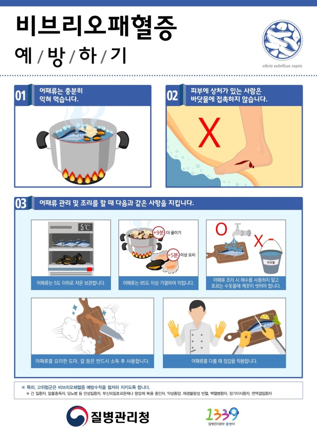 ▲ 비브리오패혈증 예방을 위한 어패류 섭취·해양활동 안내문ⓒ오산시보건소 제공