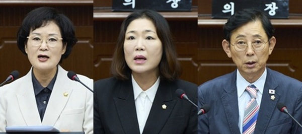 ▲ 왼쪽부터 전명자 의원, 최지연 의원, 박용준 의원.ⓒ서구의회