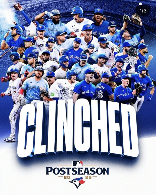 ▲ 미국프로야구 메이저리그(MLB) 토론토 블루제이스가 2025시즌 아메리칸리그(AL)에서는 처음으로 포스트시즌(PS) 진출을 확정했다. 250922 ⓒbluejays