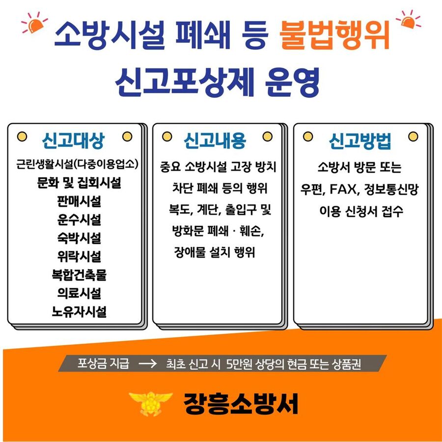 ▲ 소방시설_불법행위_신고포상제ⓒ장흥소방서 제공