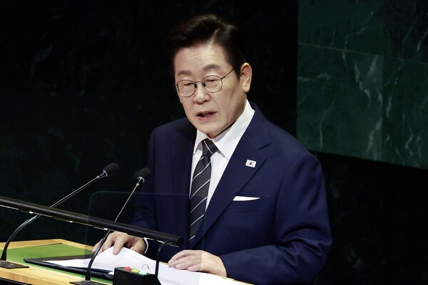 ▲ 이재명 대통령이 23일(현지시각) 미국 뉴욕 유엔본부 총회장에서 기조연설을 하고 있다. ⓒ연합뉴스