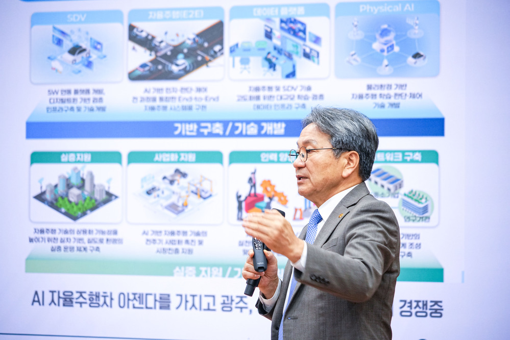▲ 강기정 광주광역시장이 9월17일 오전 서울 여의도 국회의원회관 제1소회의실에서 열린 'AI모빌리티 신도시 구상 국회 정책토론회'에 참석해 인공지능 미래 신도시인 '광주 미래 모빌리티 특화도시 조성'을 주제로 발표하고 있다.ⓒ광주광역시 제공