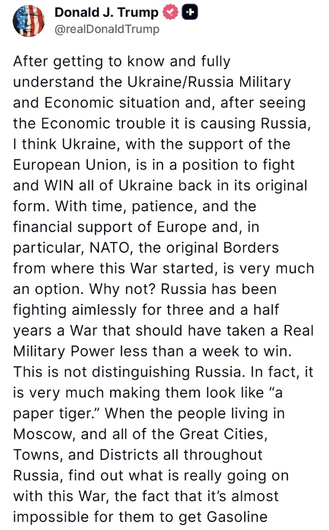 ▲ 사진=트럼프 대통령 트루스소셜 갈무리. 250924 ⓒrealDonaldTrump