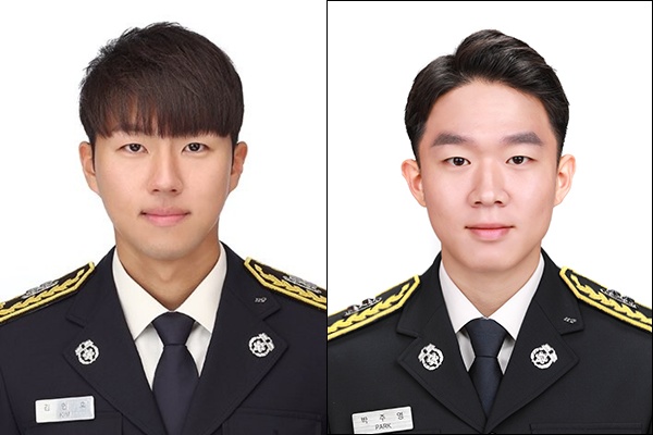 ▲ 제11회 인명구조사 시험에서 공주소방서 김인호 소방교(오른쪽)가 1급, 박주영 소방교가 2급 자격에 각각 합격했다.ⓒ공주소방서
