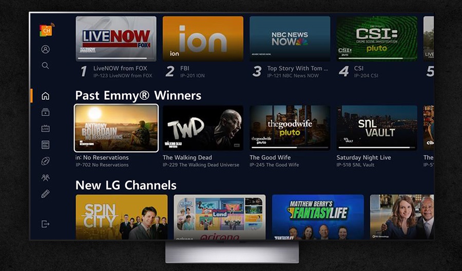 ▲ 역대 에미상 수상작에 편리하게 접근할 수 있는 전용 배너가 추가된 LG채널 메인 화면.ⓒLG전자