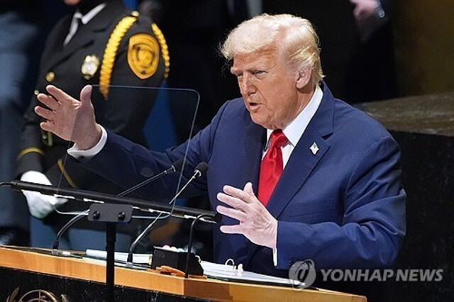 ▲ 도널드 트럼프 대통령이 23일(현지시각) 뉴욕 UN 본부에서 열린 UN 총회에서 연설하고 있다. 출처=APⓒ연합뉴스