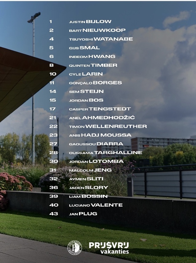 ▲ 페예노르트의 포르투갈 원정명단. 250924 사진=페예노르트 구단 인스타그램 갈무리. ⓒfeyenoord