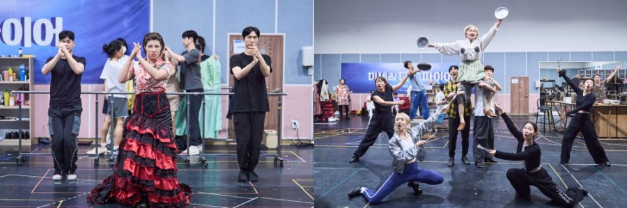 ▲ 뮤지컬 '미세스 다웃파이어' 연습 현장.ⓒ샘컴퍼니·스튜디오선데이