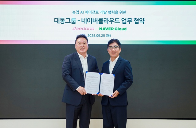 ▲ 왼쪽부터 대동그룹 원유현 부회장과 네이버클라우드 김유원 대표.ⓒ네이버클라우드