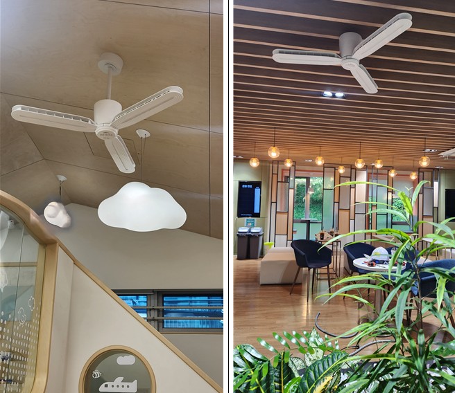 ▲ '미세먼지 제거를 위한 실링팬형 스마트 공기정화장치(GT-25-02400)'를 사업장에 적용한 예. ⓒ지에이홀딩스