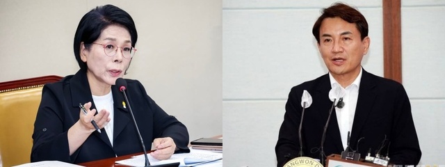 ▲ 국회 과학기술정보방송통신위원회 위원장 최민희 더불어민주당 의원(왼쪽)·김진태 강원도지사.ⓒ오정환 전 MBC 보도본부장 페이스북 캡처