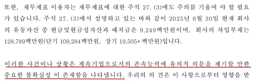 ▲ 무궁화신탁 반기보고서에 게재된 감사기관 평가의견. ⓒ무궁화신탁 반기보고서 갈무리