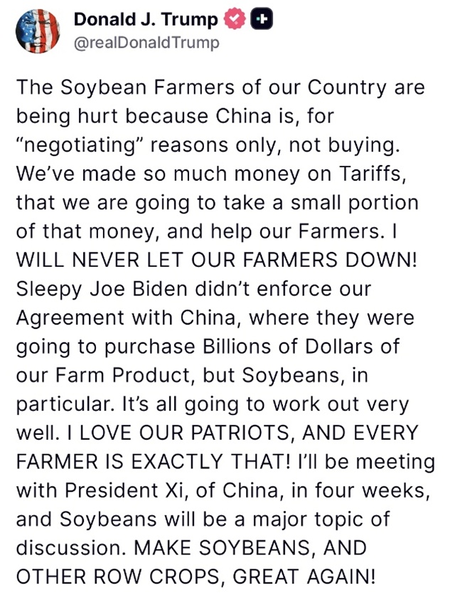 ▲ 도널드 트럼프 대통령의 트루스소셜 계정 갈무리. 251002 ⓒrealDonaldTrump